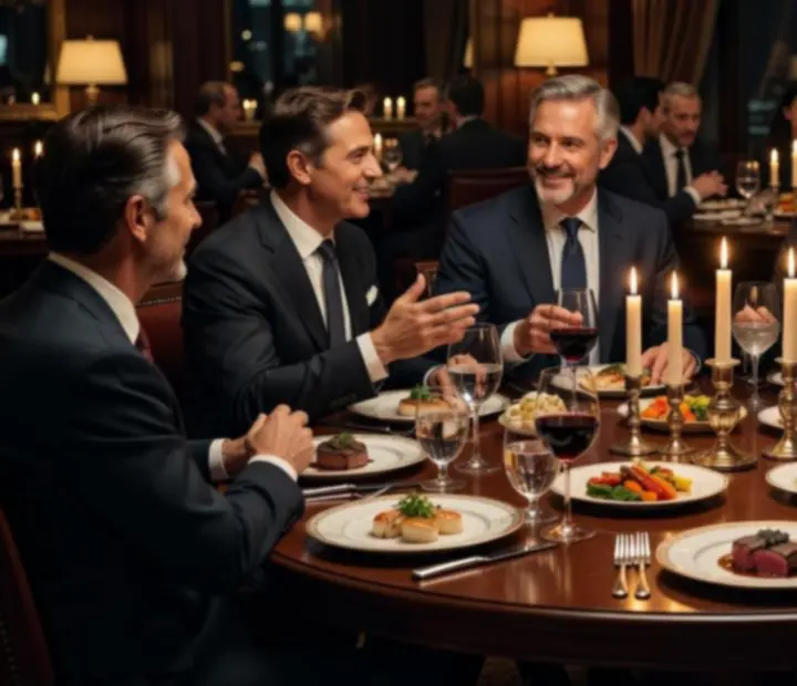 Elegancka kolacja biznesowa przy okrągłym stole w restauracji Nova Kravento.