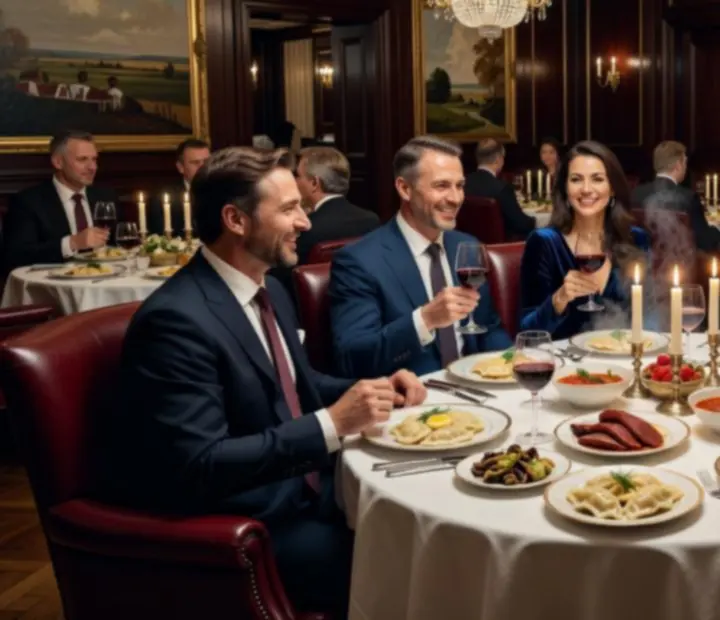 Eleganccy goście delektujący się kolacją w Nova Kravento