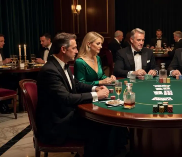 Elegancki wieczór przy stole pokerowym z symbolicznymi żetonami w restauracji Nova Kravento