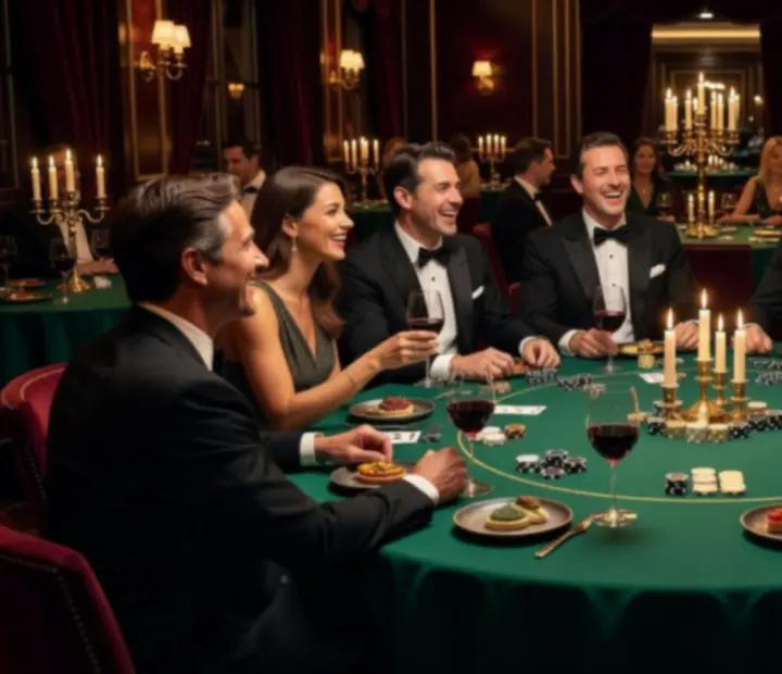 Elegancki stół z symbolicznymi żetonami pokerowymi podczas wieczoru networkingowego.