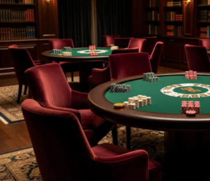 Stylowy stół pokerowy z symbolicznymi żetonami w eleganckim wnętrzu VIP Lounge